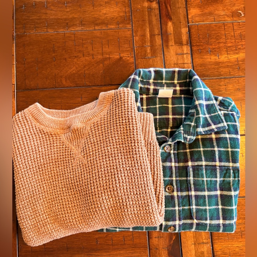 Baby Gap 4T Lot - Cute Crewneck Shaker Sweater, Soft Plaid Flannel -